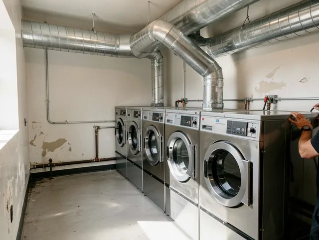 Lyndhurst Dryer Vent Cleaning team performing large-scale commercial dryer vent cleaning in Lyndhurst