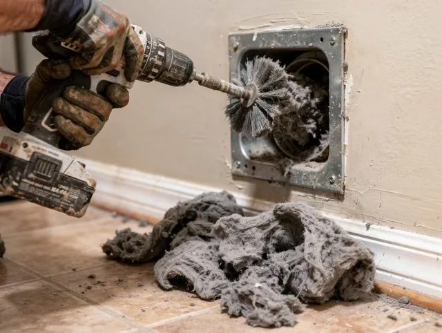 Certified Lyndhurst Dryer Vent Cleaning technician performing dryer vent cleaning in Lyndhurst