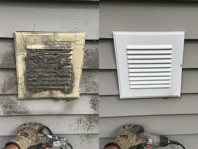 Lyndhurst Dryer Vent Cleaning technician installing high-quality dryer vent cover at a residential property in Lyndhurst