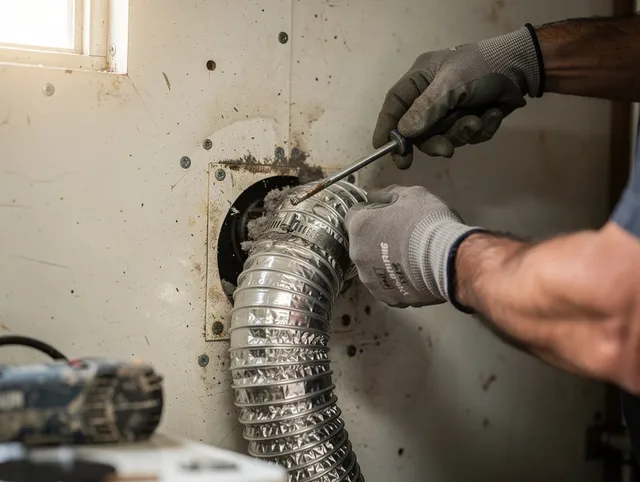 Lyndhurst Dryer Vent Cleaning technician performing precise dryer vent hose installation in Lyndhurst